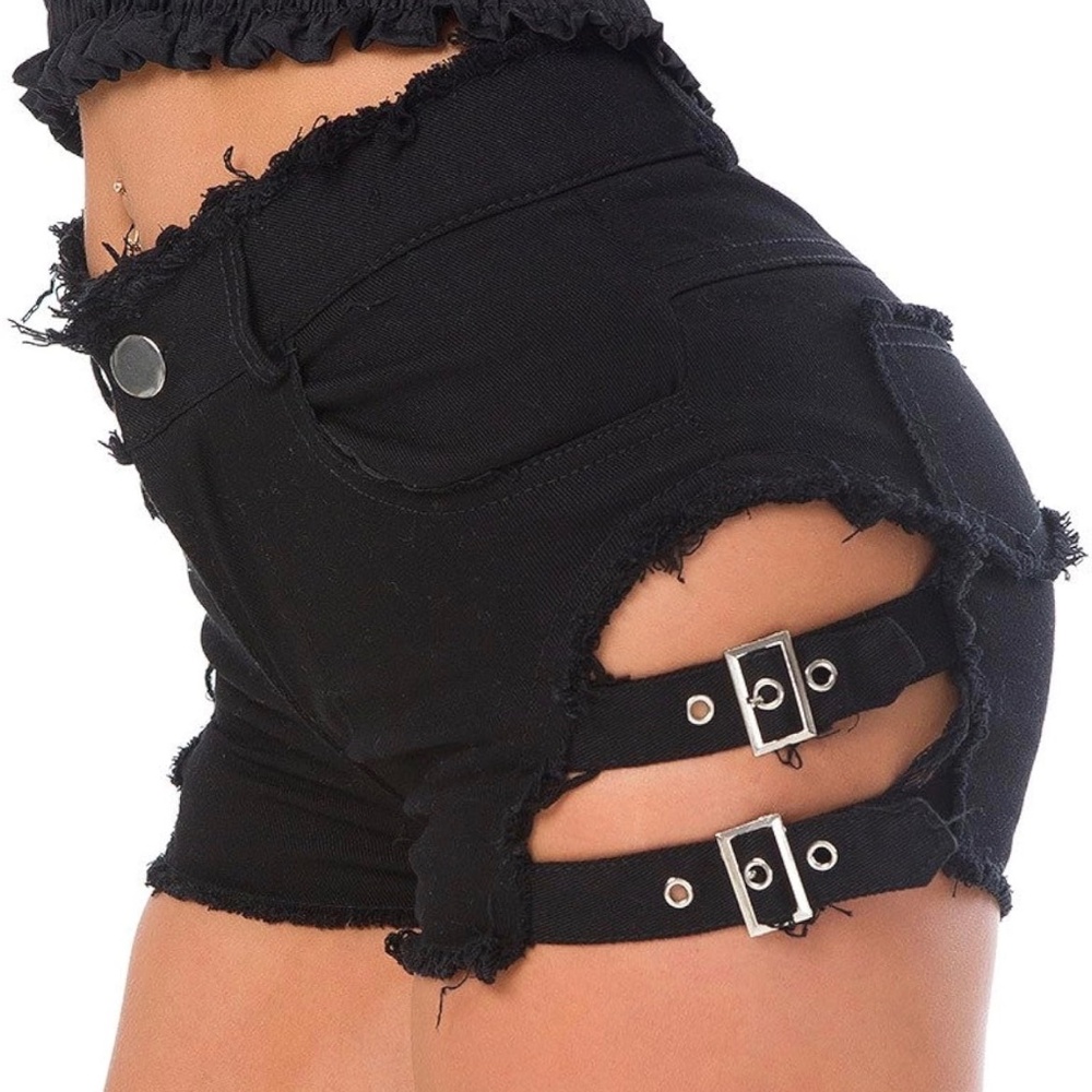 Women's High Waist Denim Shorts Sexy Gothic Punk Dance Shorts Metal Buckle Short